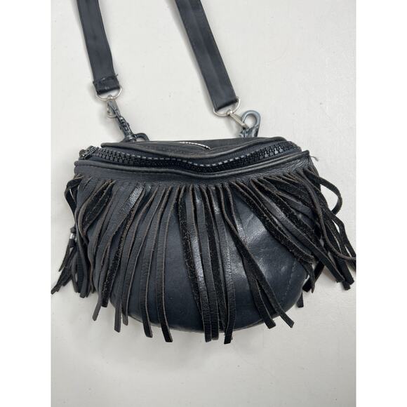 Leather Biker Bag Motorcycle Pouch Black Fringe Casper’s Leather USA Small - Picture 2 of 13